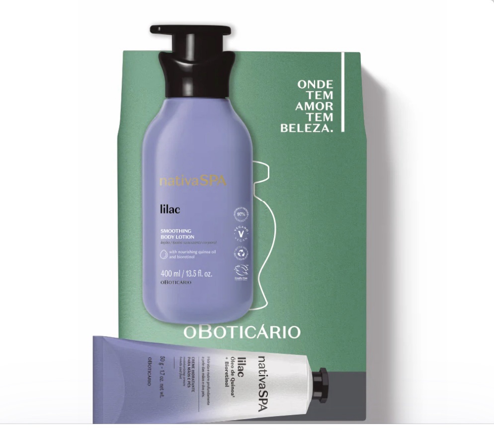 KIT HIDRATAÇÃO INTENSA NATIVA SPA LILAC, Creme Hidratante para Mãos e Pés Nativa SPA Lilac, 50g
+ Loção Hidratante Nativa SPA Lilac, 400ml