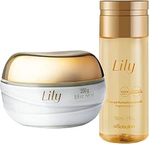 O Boticário Lily Coffret presente conjunto de cuidados com a pele com 2 produtos | Lily creme hidratante corporal perfumado acetinado 250 g e óleo corporal perfumado Lily 150 ml